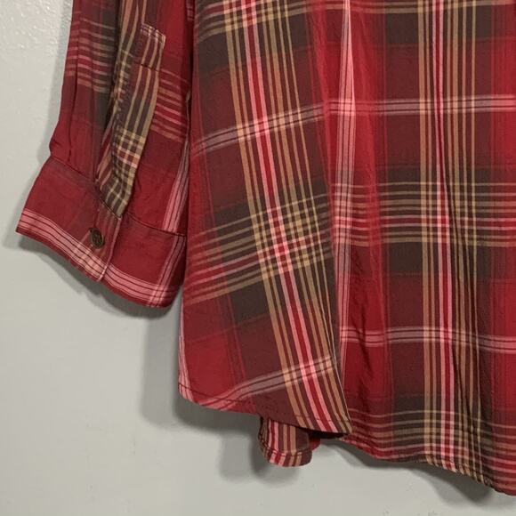 Catherines Plus Size 1X Equestrian Earthy Plaid Button Up Shirt Country Western - Picture 5 of 8